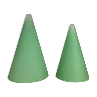 2 Teepee conical lamps by SCE in green glass