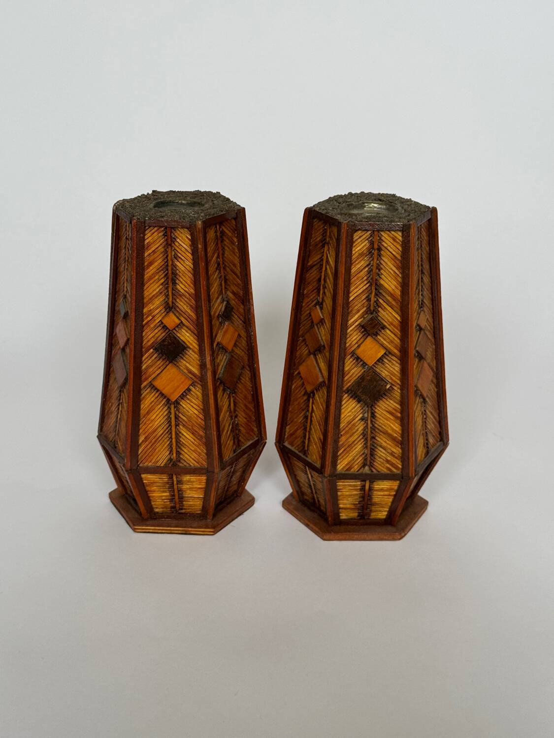 Vintage Mid Century Modern Handmade Tramp Art Matchstick & Geometric W