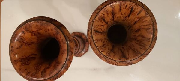 Paire de vasques en bois peintes façon loupe d'orme XXe