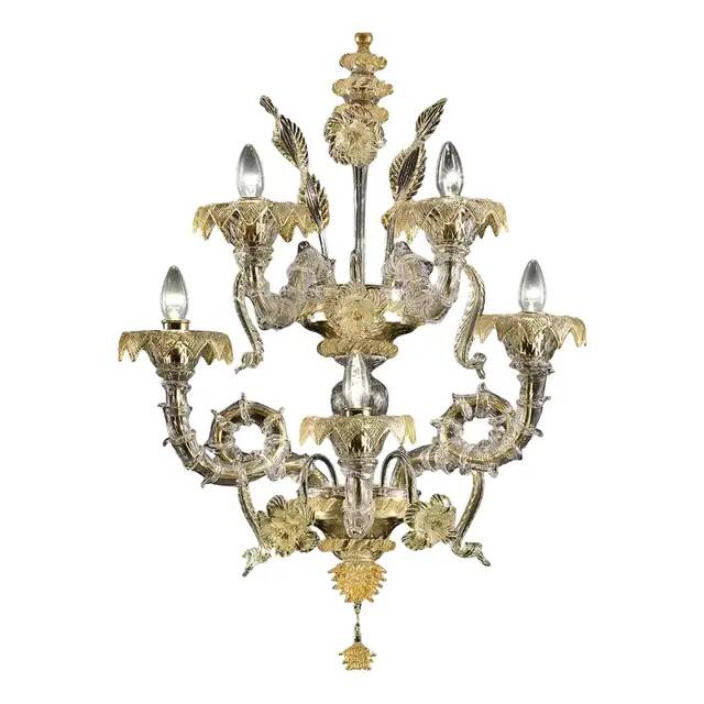 Verre de Murano Ca Rezzonico vénitien avec feuilles d'or et fleurs par Simoeng fo