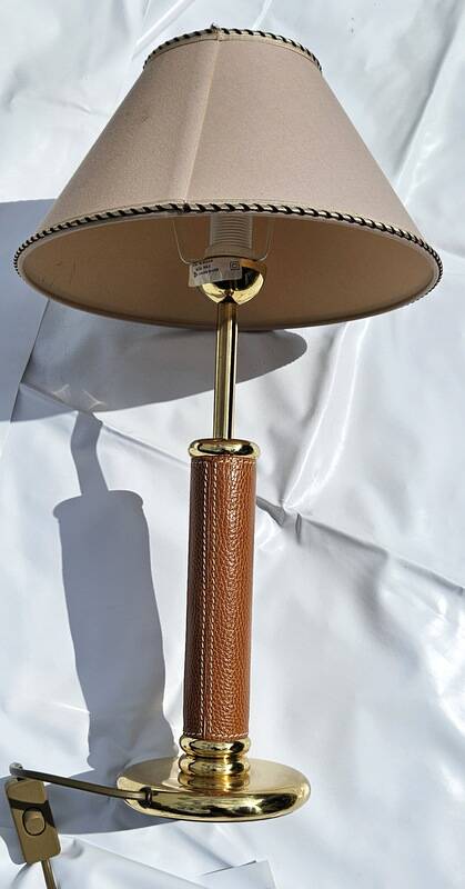 Lancel paris desk lamp fawn granite leather and brass