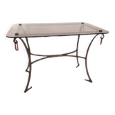 1960s/70s coffee table in wrought iron and smoked glass.