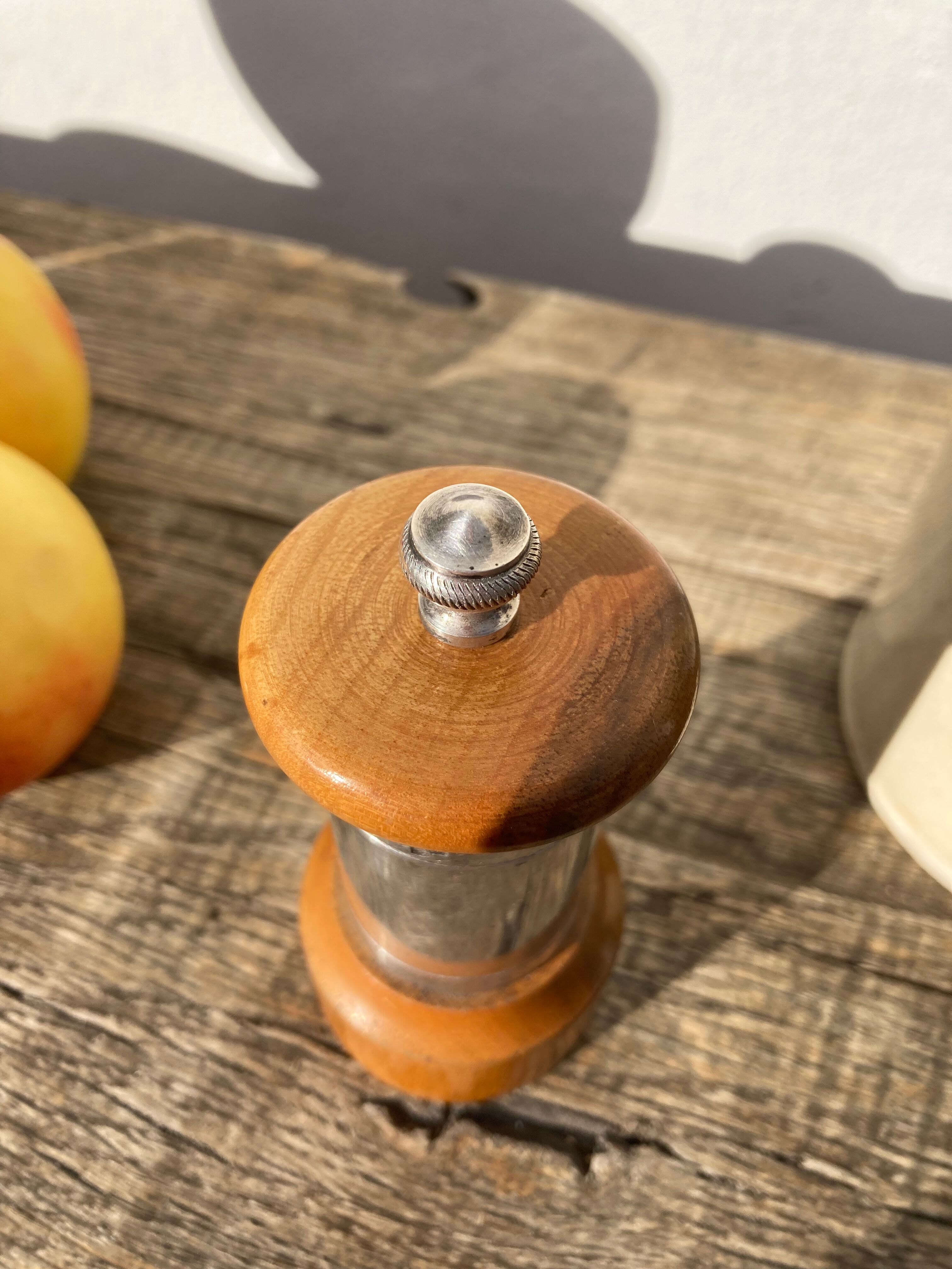 Peugeot pepper tree for Christofle in silver metal and vintage wood