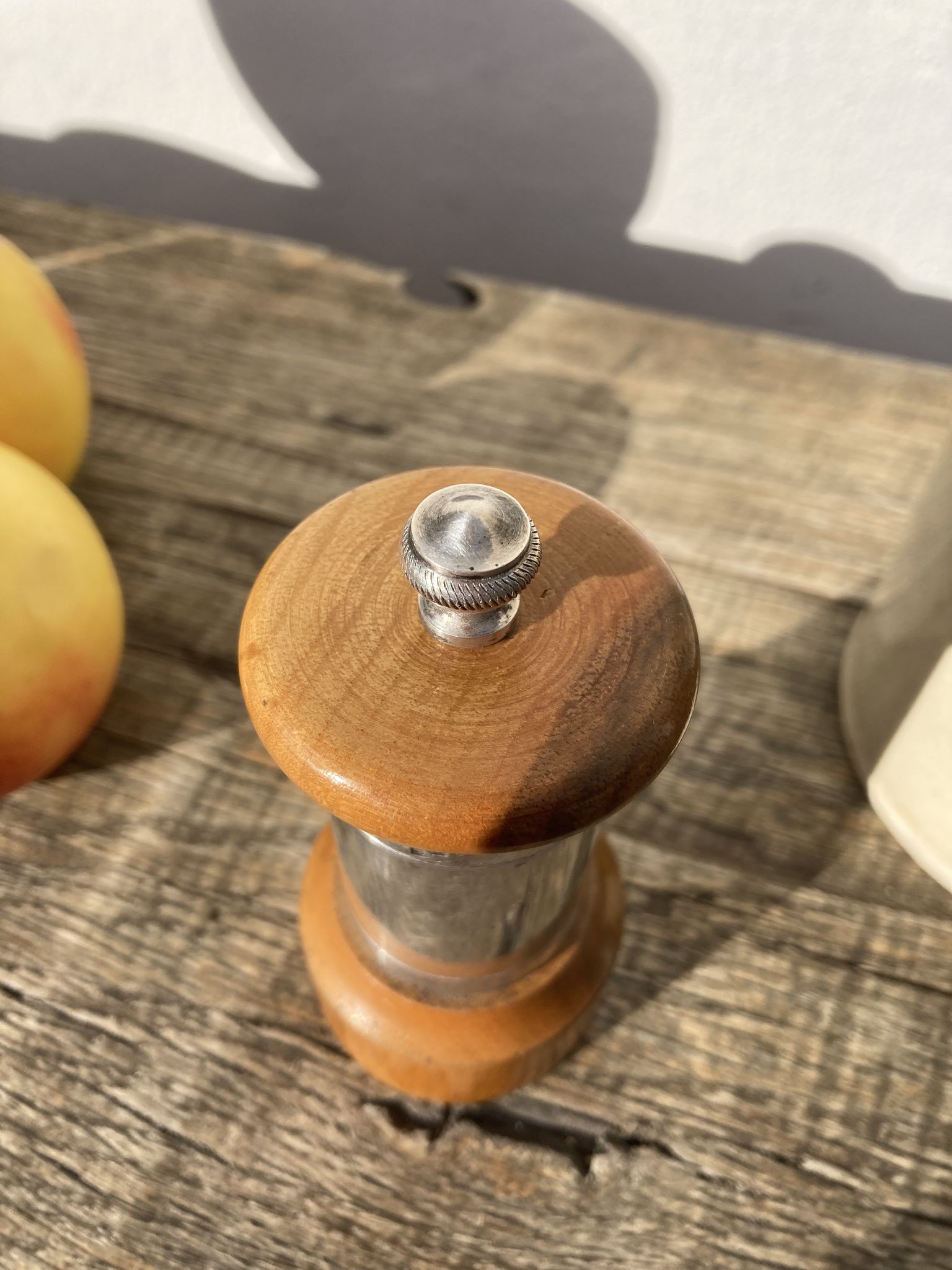Peugeot pepper tree for Christofle in silver metal and vintage wood
