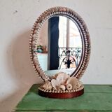 Oval mirror wood and vintage shells