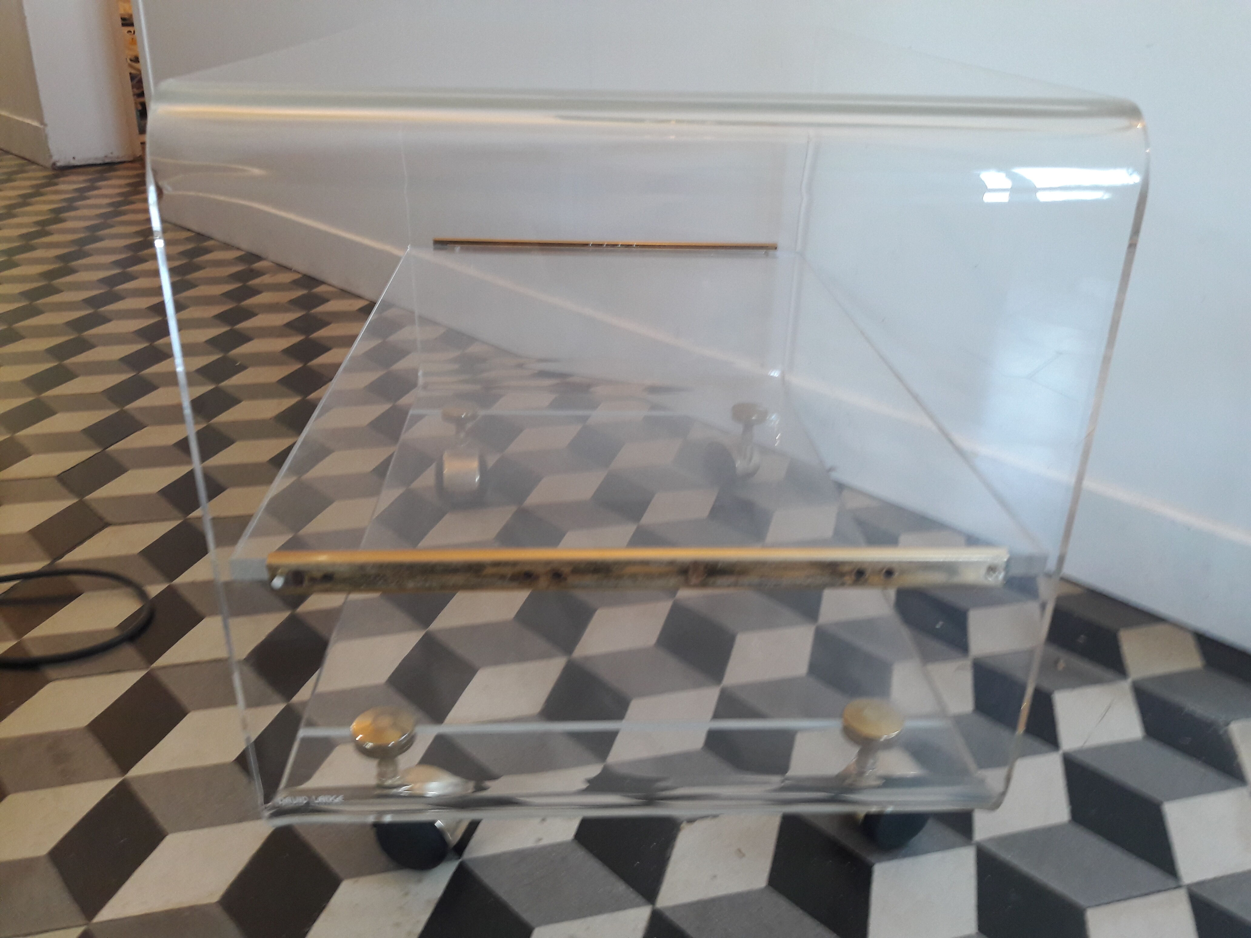 David Lange coffee table on plexiglass wheels Hi-Fi cabinet