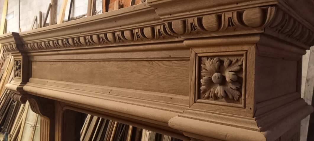 19th-century oak castle fireplace