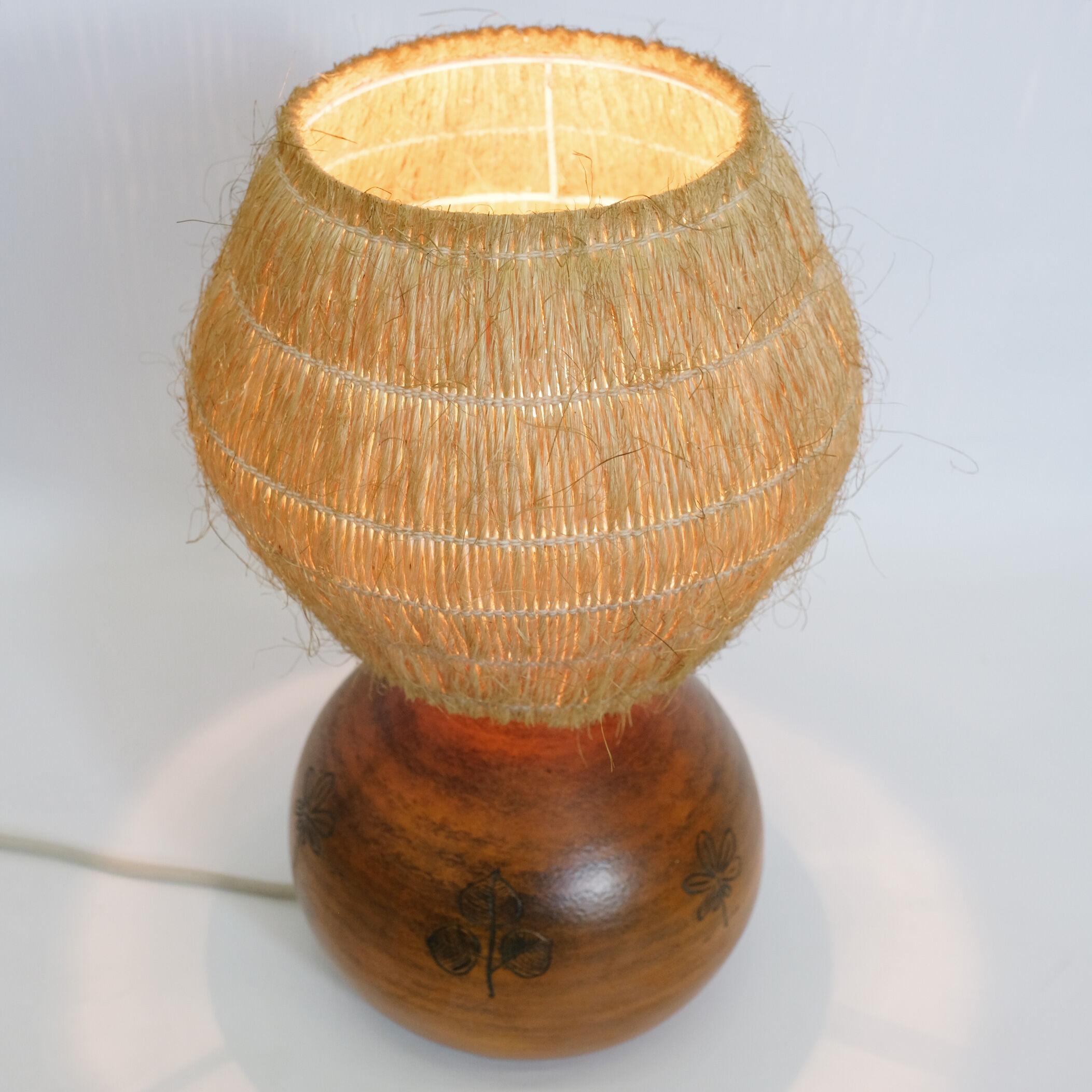 Lamp in enameled earthenware and straw lampshade by Jacques Blin