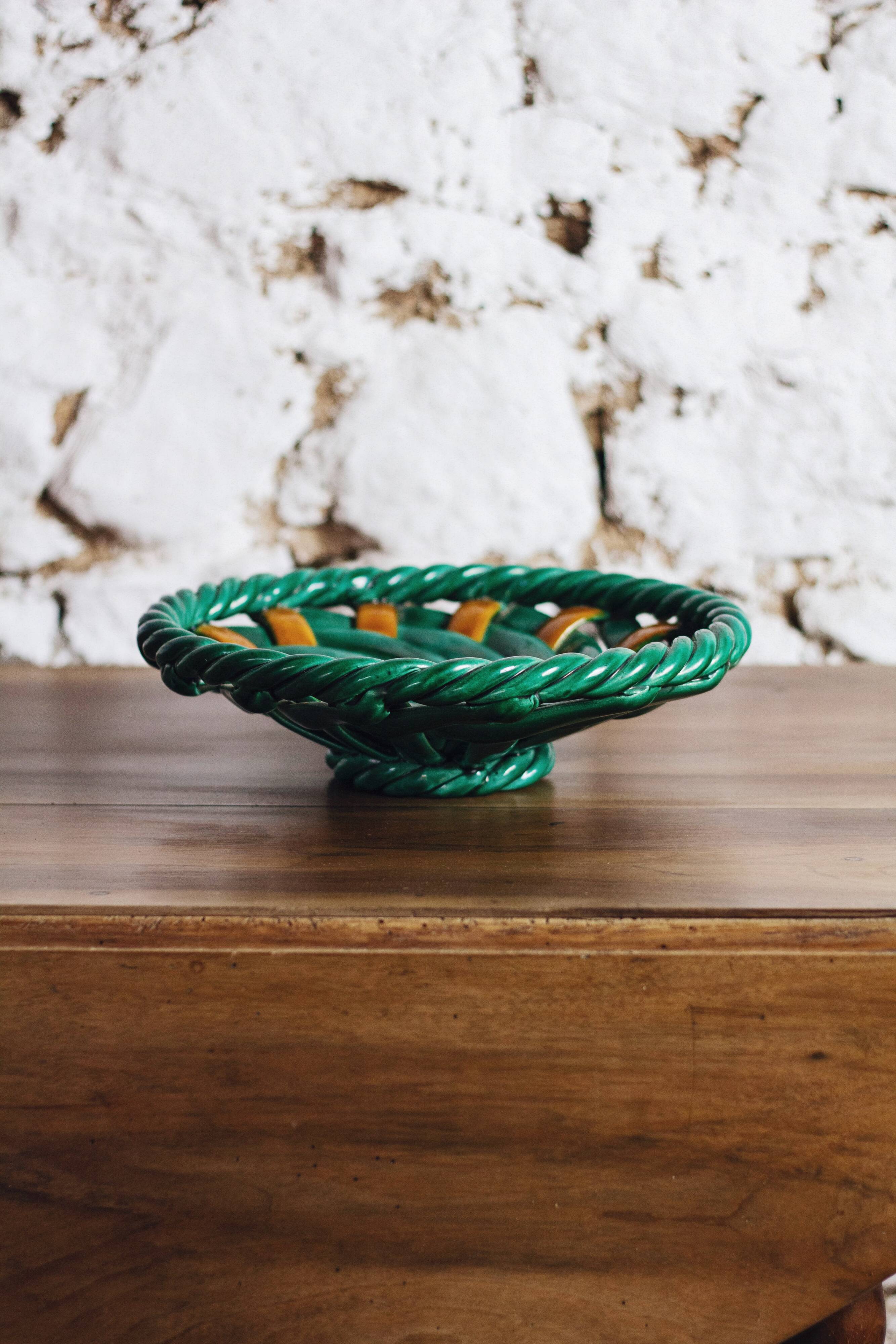 Woven ceramic fruit bowl or dish from Vallauris