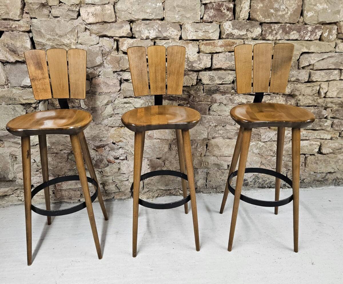 Lot de 3 tabourets de bar 1970 vintage
