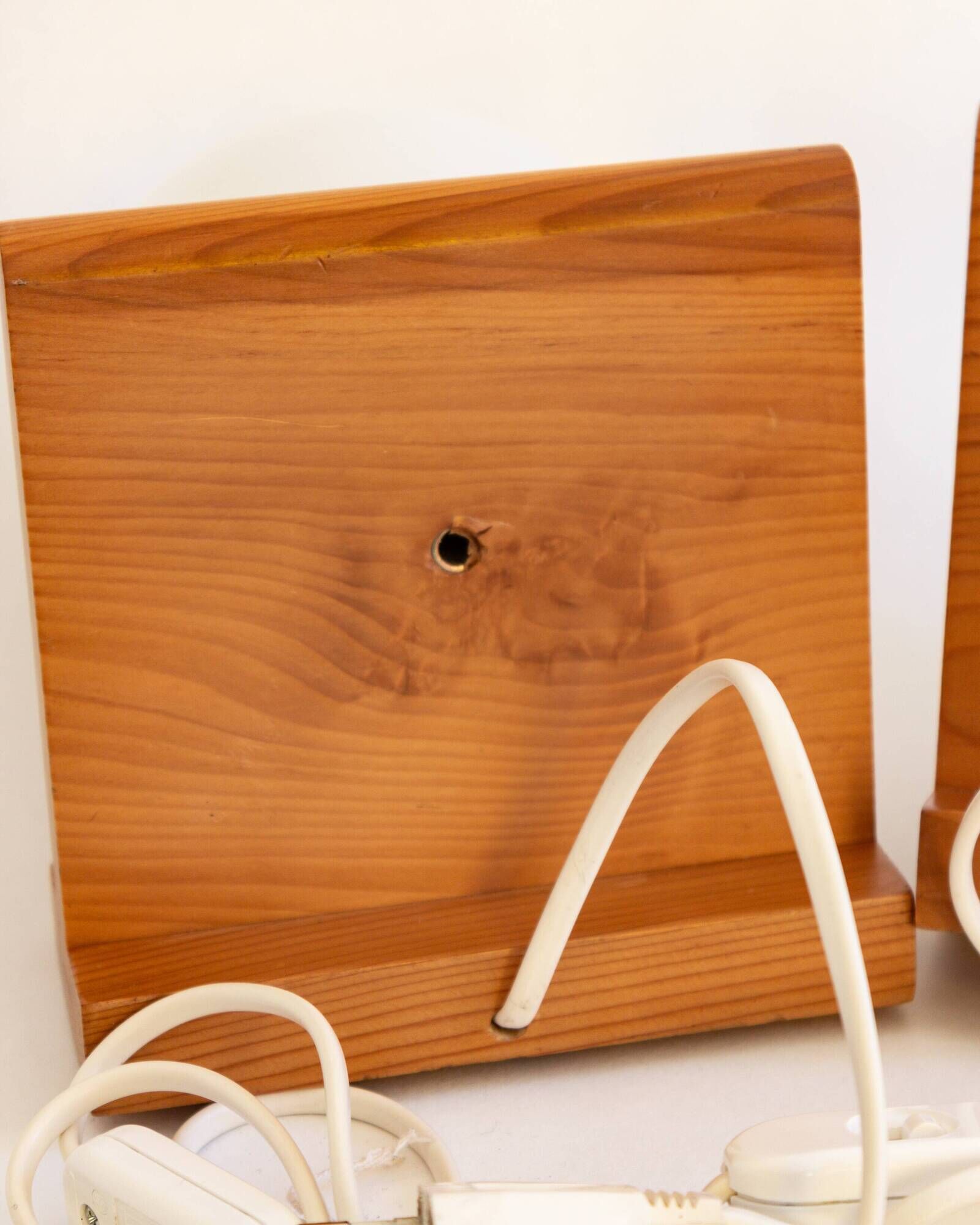 Pair of pine and opaline wall lights, 70s/80s