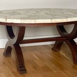 Coffee table in wood, marble and onyx.