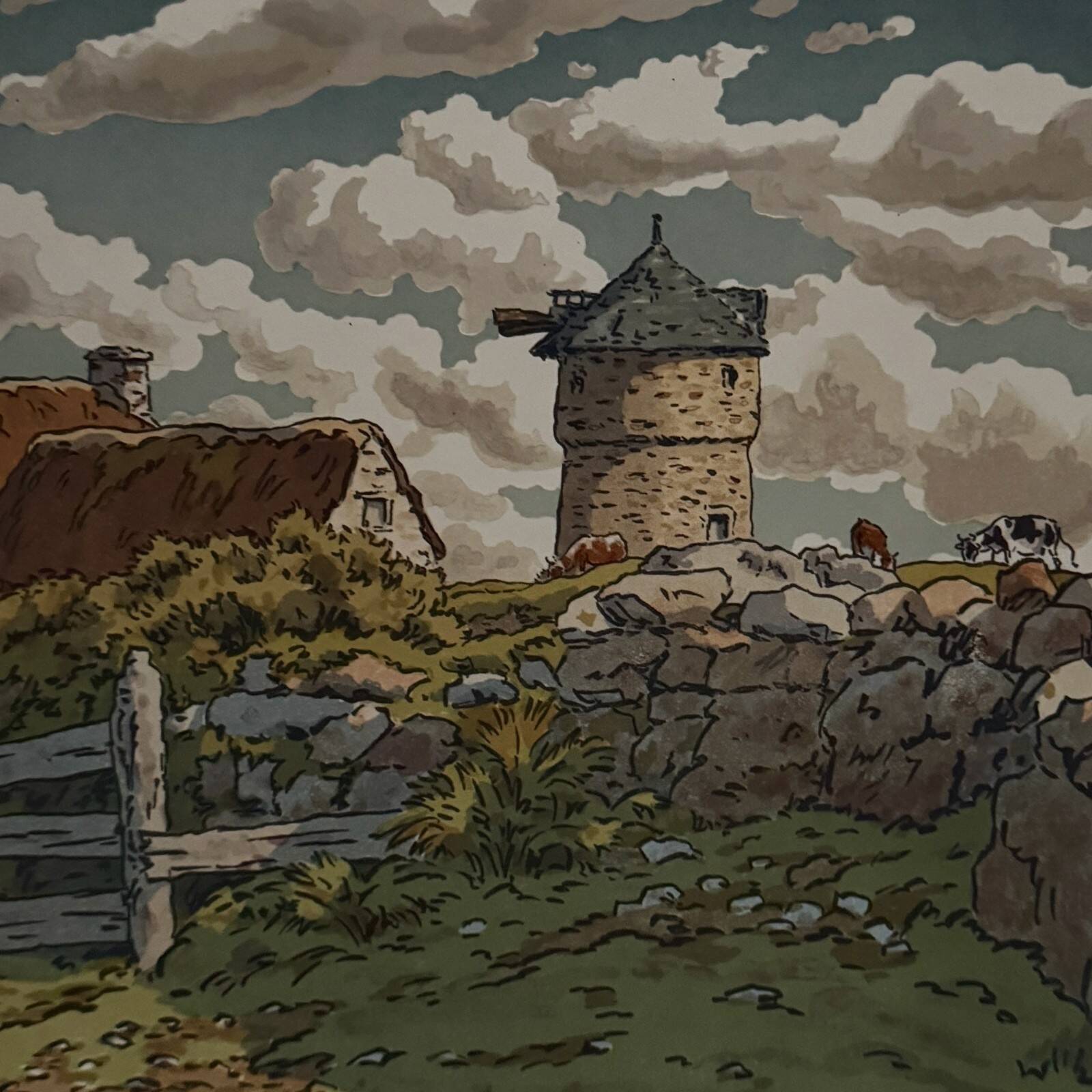 Lithograph by Henri Rivière, Old Mill in Loguivy