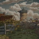 Lithograph by Henri Rivière, Old Mill in Loguivy