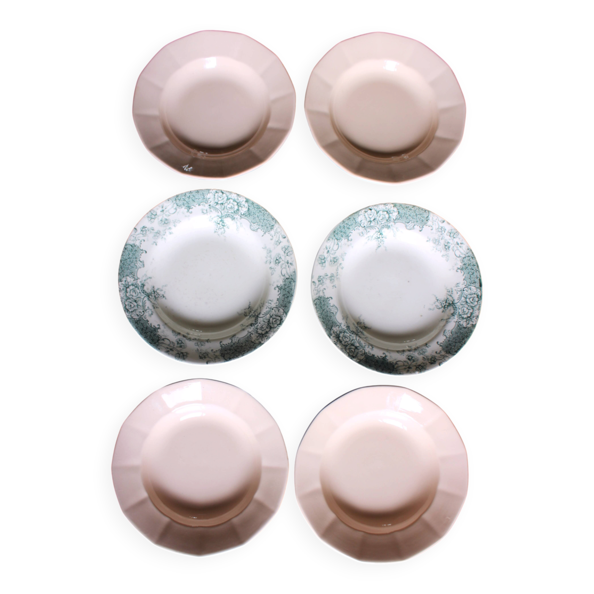 A set of 6 deep plates Fécamp Choisy le Roi Terre de Fer Rose Digoin.