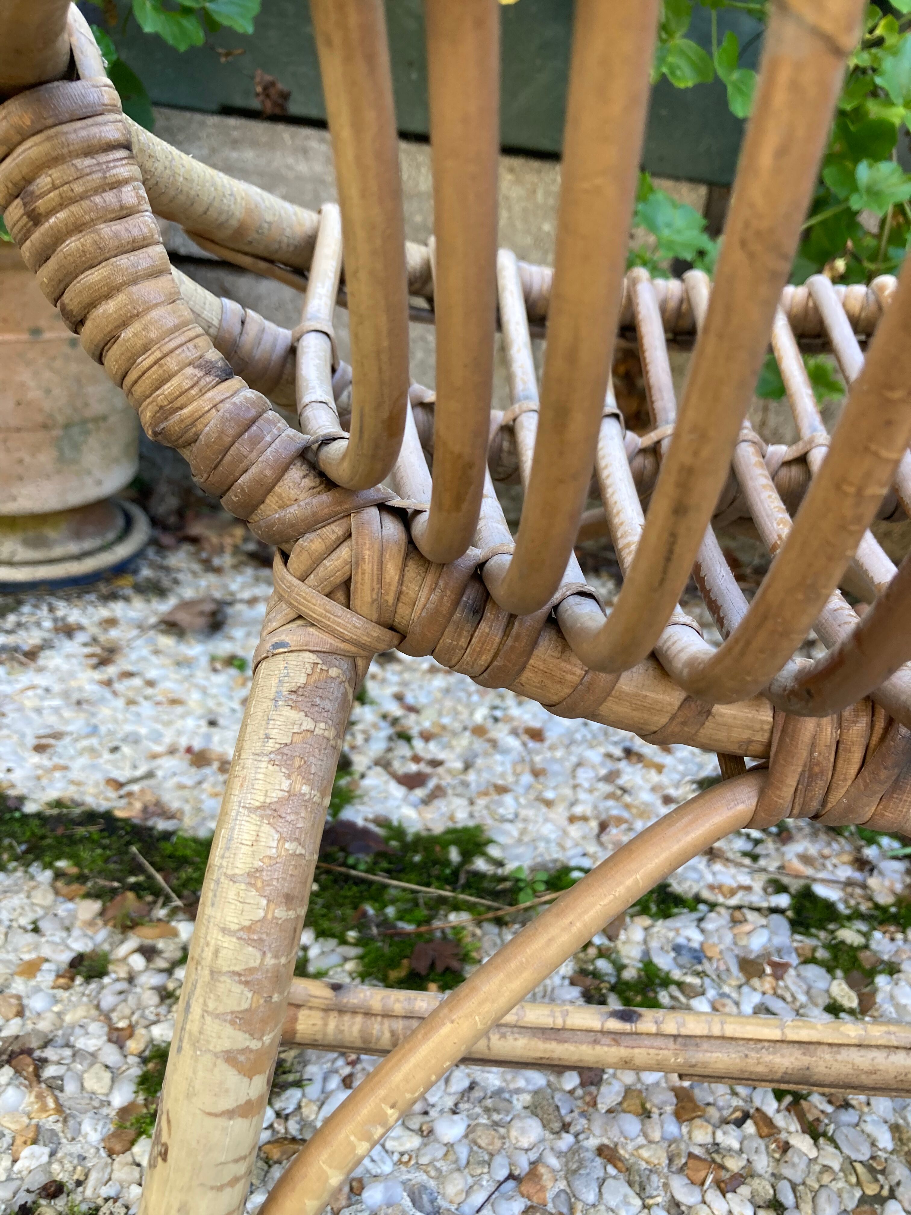 Set of 3 vintage rattan armchairs