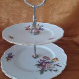 Présentoir à Gateaux - Serviteur 2 étages -  Porcelaine décor Floral
