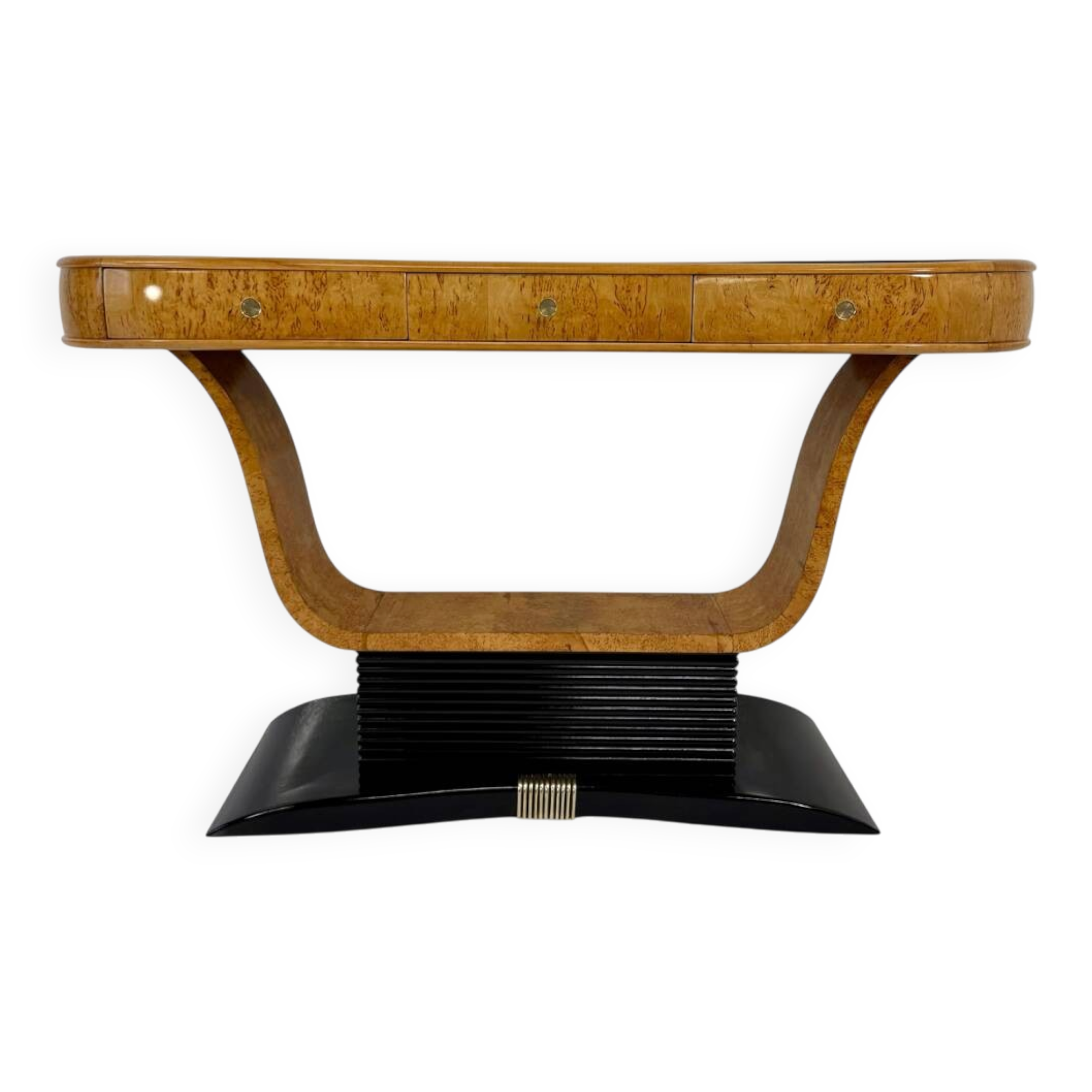 Italian Art Deco Console in Birch Burl and Black Lacquer, Attr. to Borsani, 40s