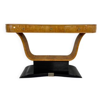 Italian Art Deco Console in Birch Burl and Black Lacquer, Attr. to Borsani, 40s