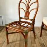 Set of 3 rattan / bamboo chairs with cushions years 1960-1970