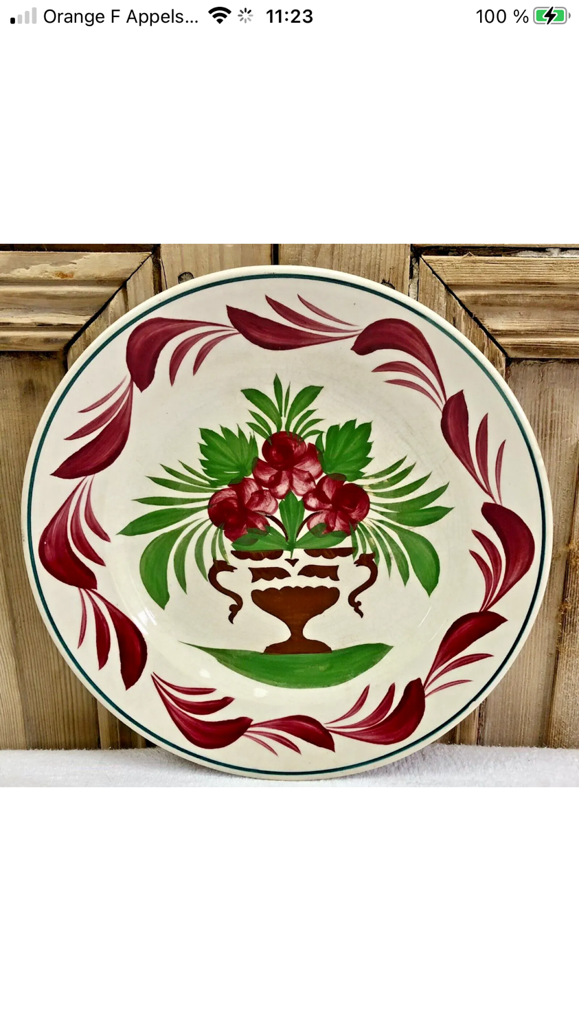 7 dessert plates XIX Sarreguemines stencil decoration