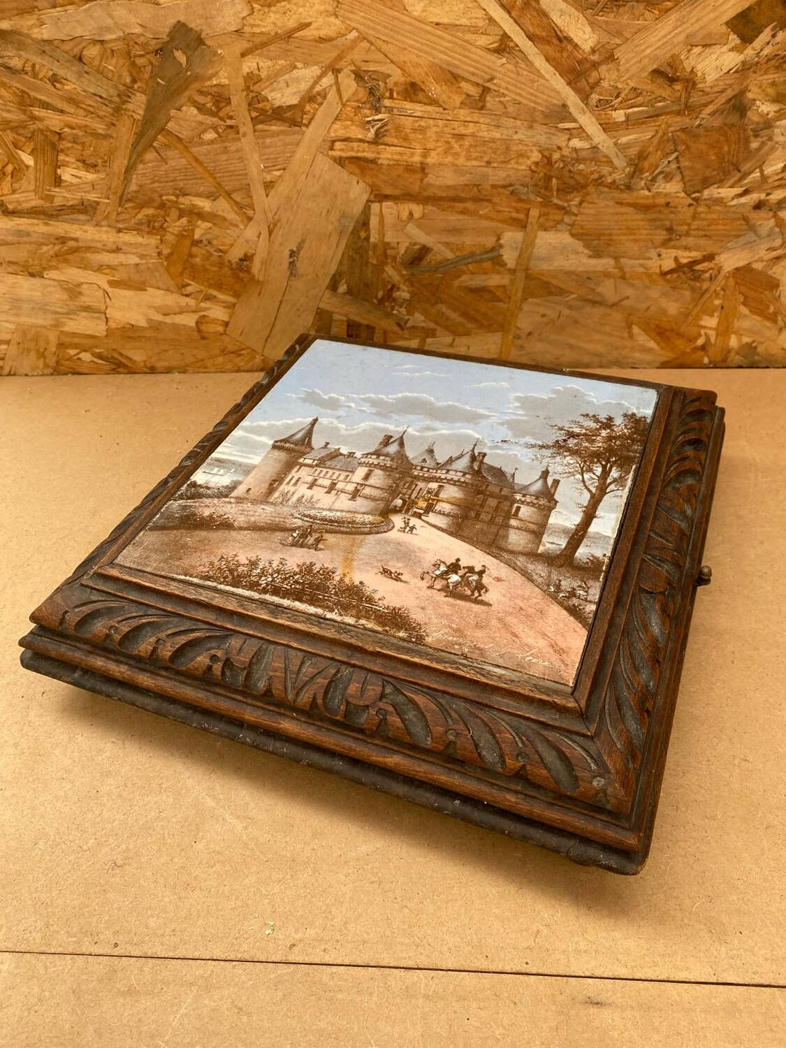 Antique painted ceramic musical coaster chateau chaumont/loire