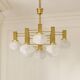 Gaetano Sciolari 1970s Italian Brass & Textured Glass 9-Light Chandelier