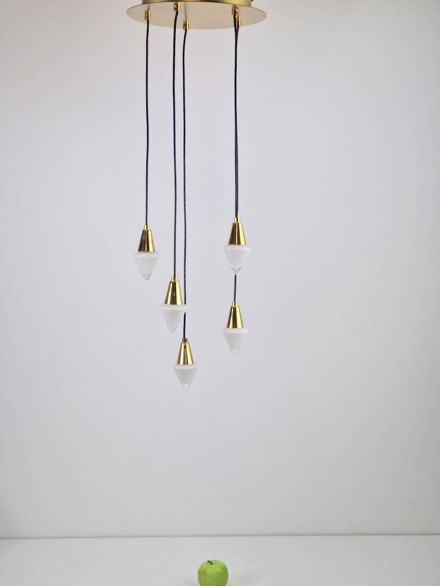 Glass and Brass Cascade Pendant Lamp by Schmidt Leuchten, 1970s