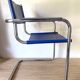 Office chair in blue imitation leather and chrome metal, Matteo Grassi style