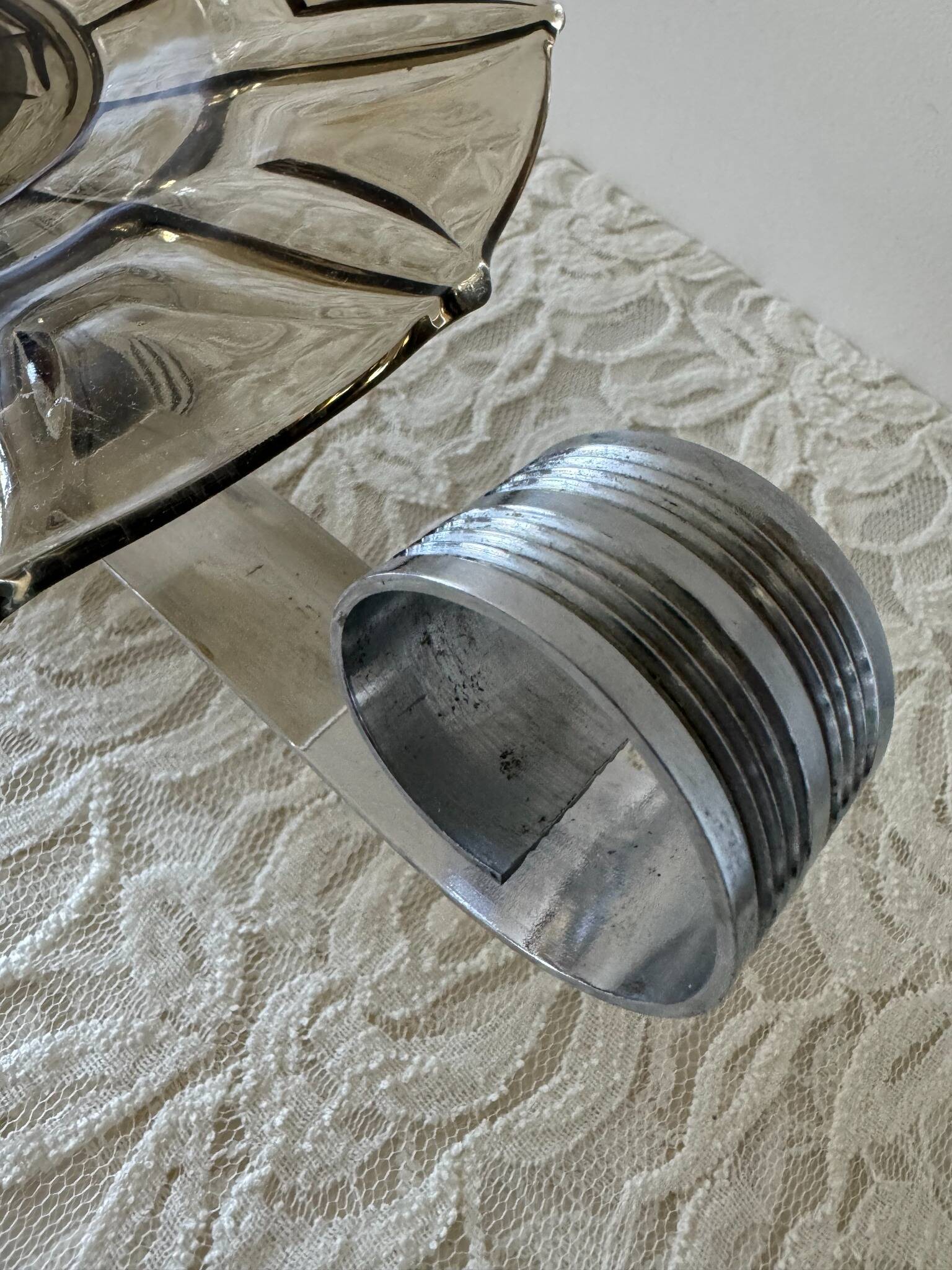 Art Deco smoked glass and aluminum bowl – France, 1935–50s