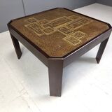 Table basse ou table d'appoint vintage en laiton gravé, années 1970