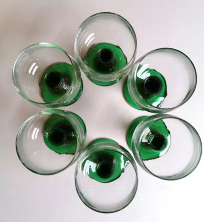 6 glasses Alsace wine pied torsade vert
