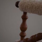 Pair of sculptural Danish modern rocking chairs in lambswool and oak, brutalist, 1950.