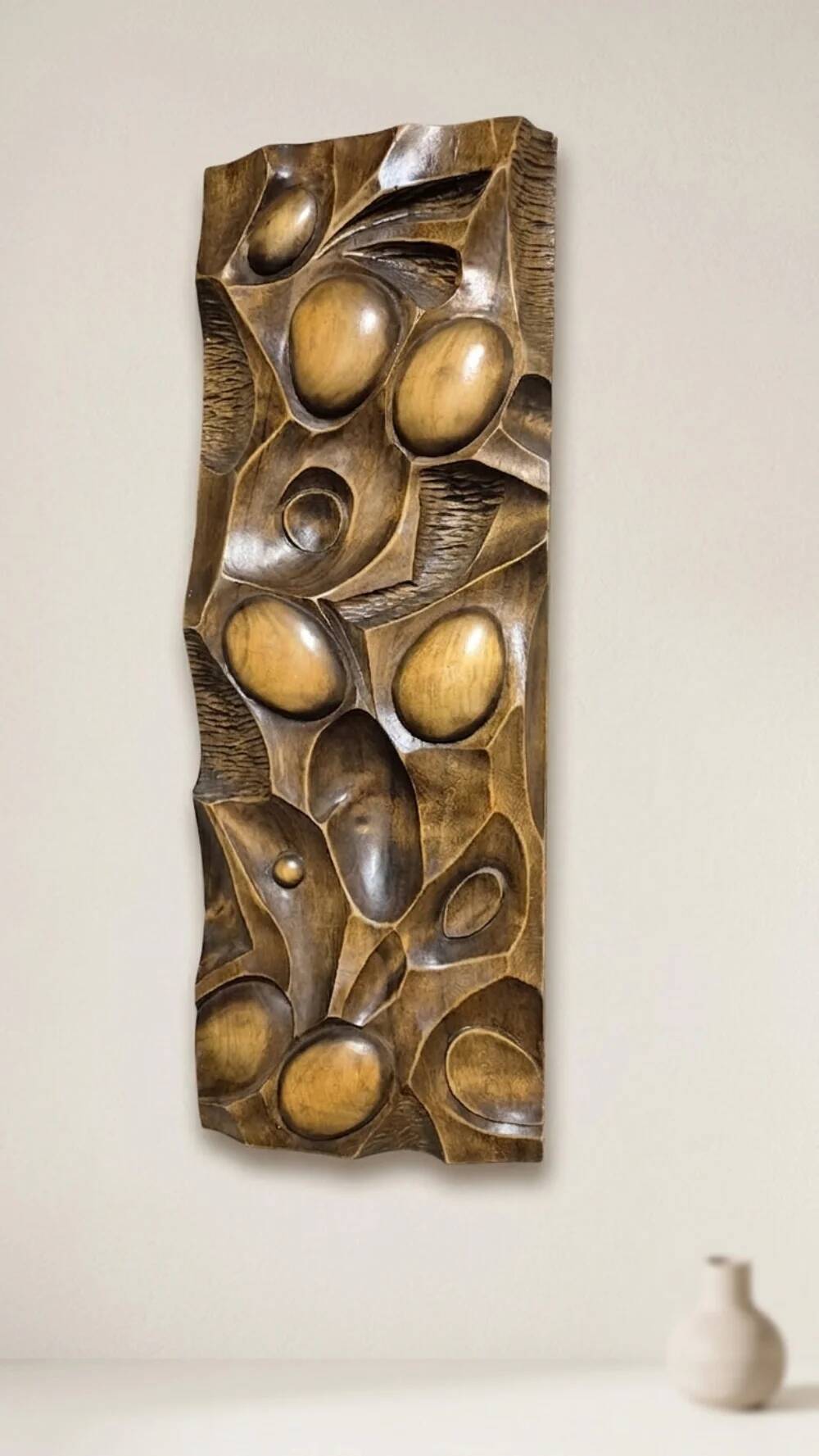 Wall Panel Carved Wood Relief Wall Art, Mid-20th Century, 55 × 20 × 5 cm