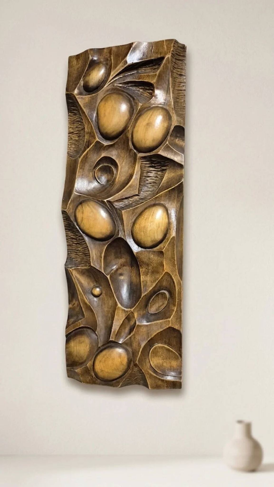 Wall Panel Carved Wood Relief Wall Art, Mid-20th Century, 55 × 20 × 5 cm