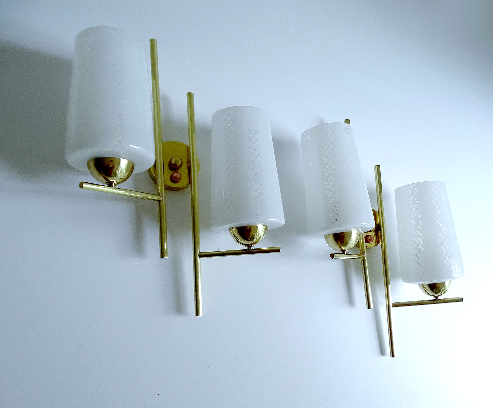 Pair vintage wall lamps 60 glass brass