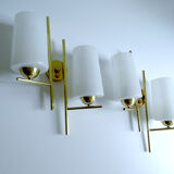 Pair vintage wall lamps 60 glass brass