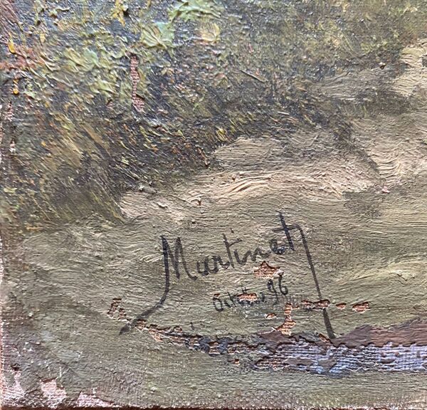 Tableau ''Baysage animé au pêcheur'' HST signée Martinet XIX°