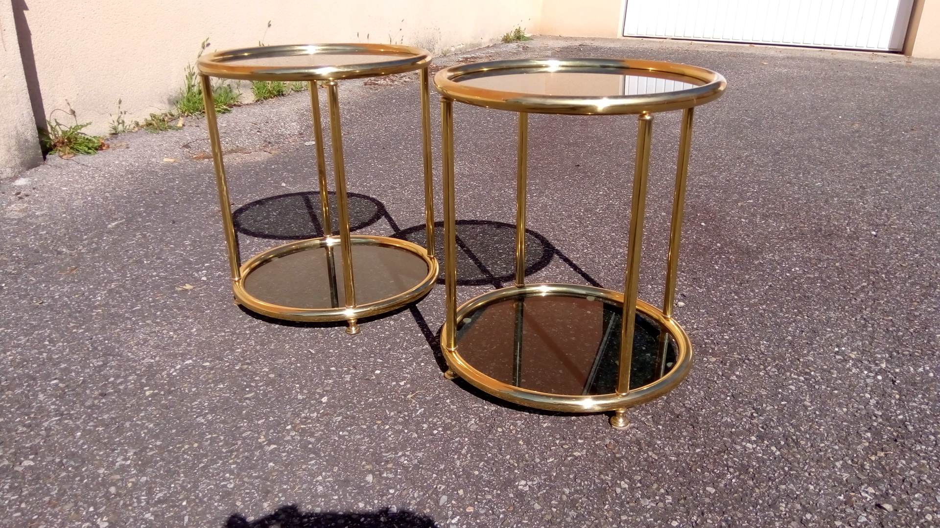 Pair of extra tables pieces of sofa gold metal 70s