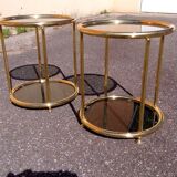 Pair of extra tables pieces of sofa gold metal 70s