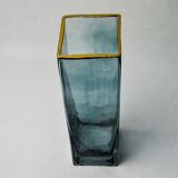 Sommerso vase by Petr hora, blue glass, golden edges, Czech Republic, 1970