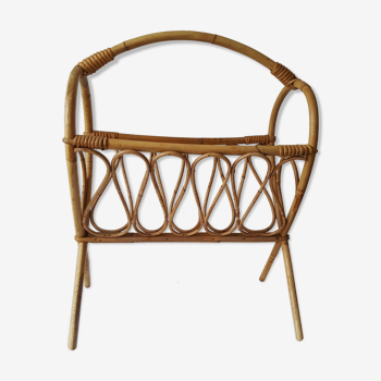 Rattan and wicker 70's vintage magazine rack