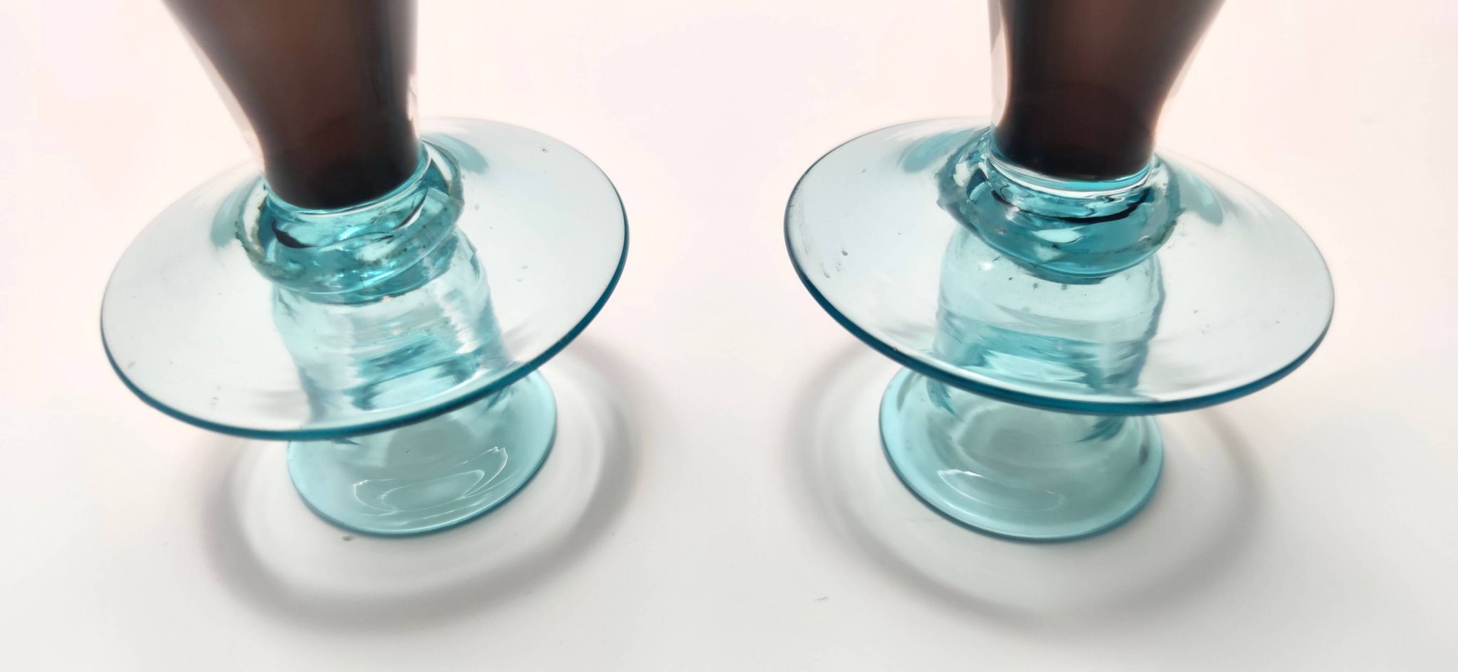 Pair of Brown and Aquamarine Murano Glass Candleholders, Italy