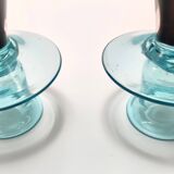 Pair of Brown and Aquamarine Murano Glass Candleholders, Italy