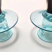 Pair of Brown and Aquamarine Murano Glass Candleholders, Italy
