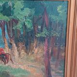 Oil painting, horseback riding in the forest