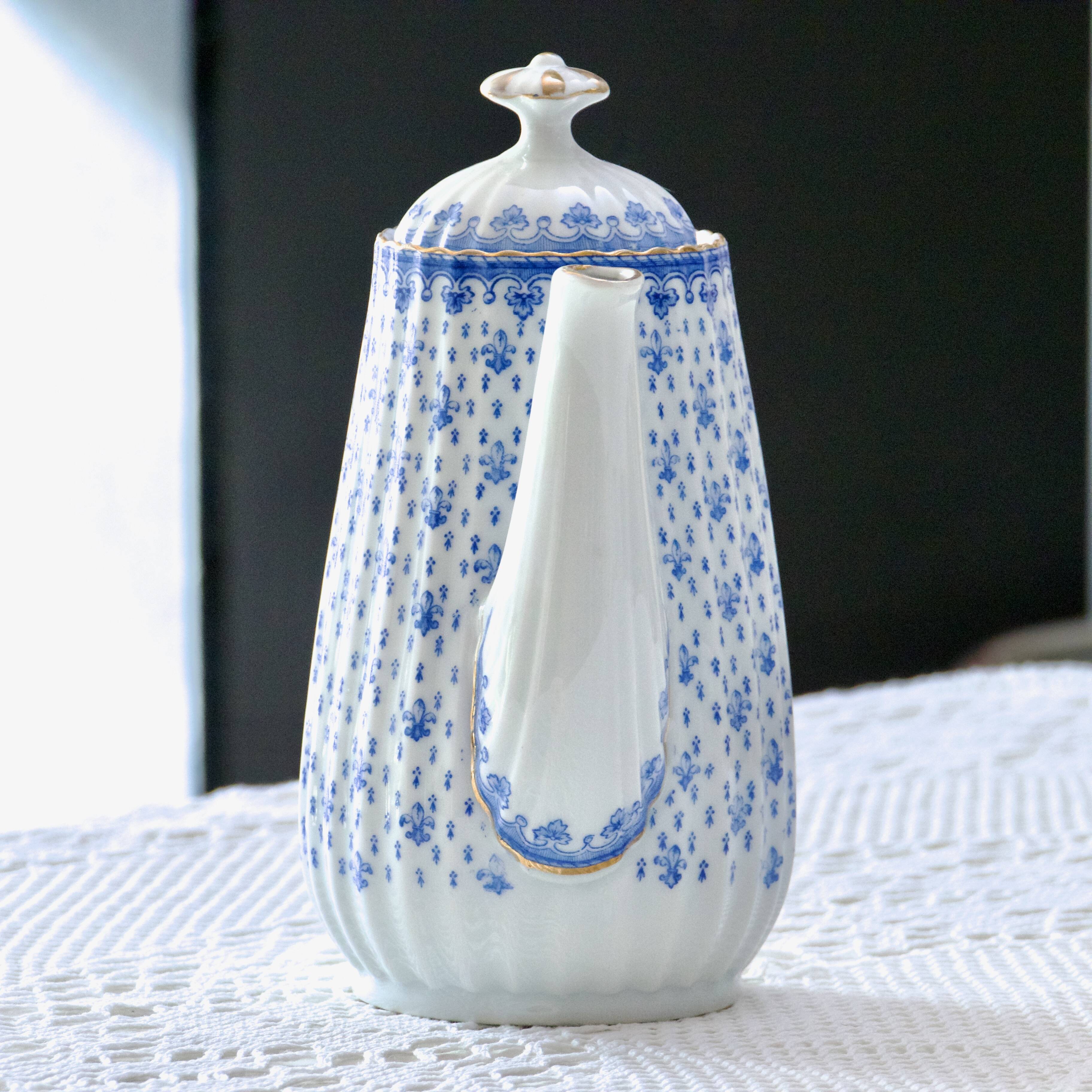 Large 1909 Oscar Shaller Fleur de Lys Porcelain Coffee Pot