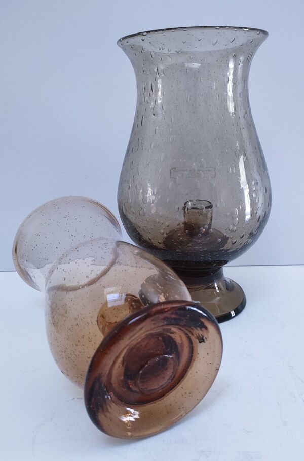 deux bougeoirs photophores verre bullé soufflé bouche