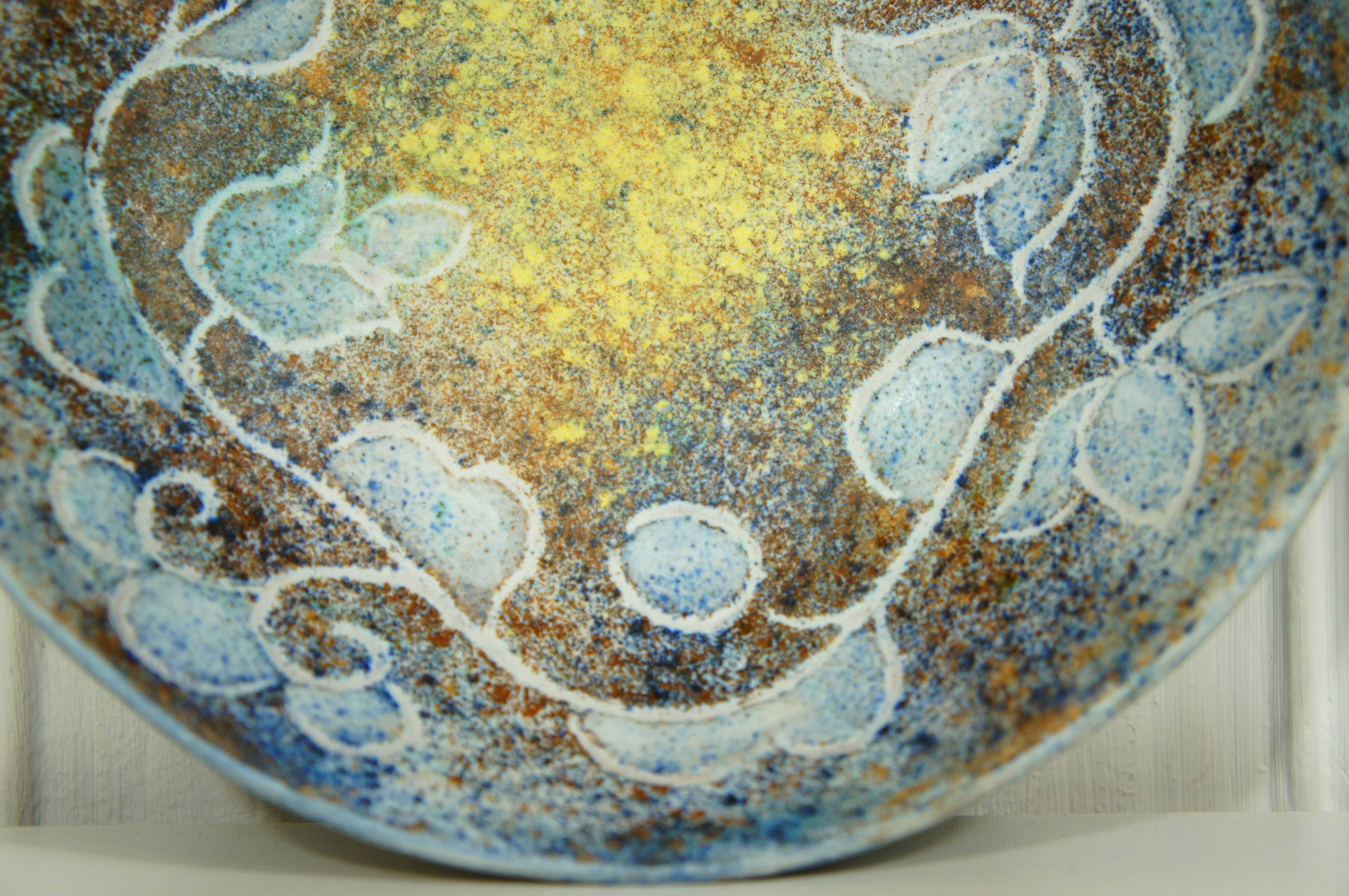 Empty cut pocket in painted & enamelled stoneware signed CB unique piece