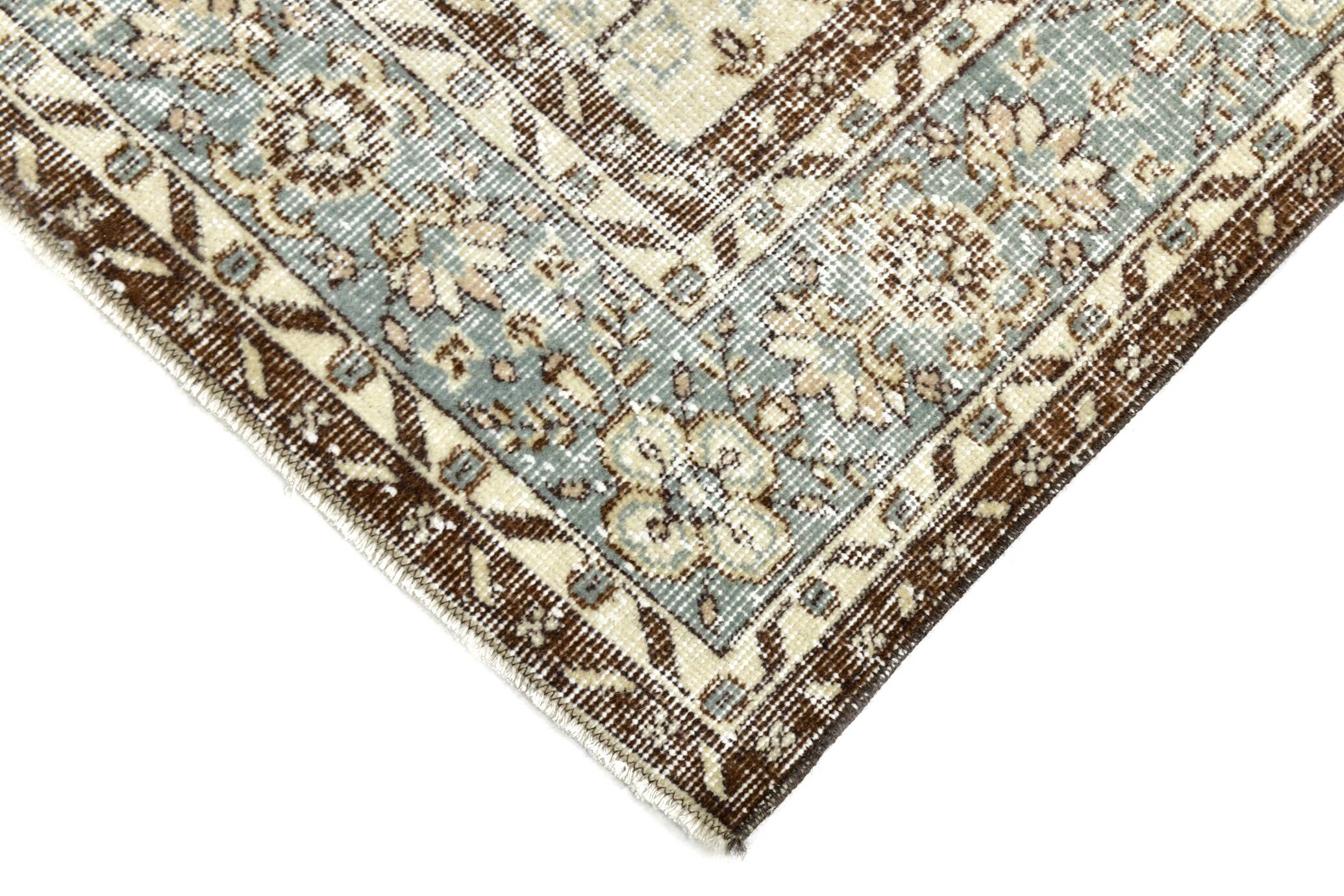 7x10 Turkish Cream Brown Bordered Vintage Rug, 207x316Cm